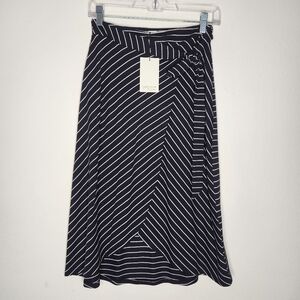Nwt Adrienne Vittadini Black White Striped Wrap Skirt Tie